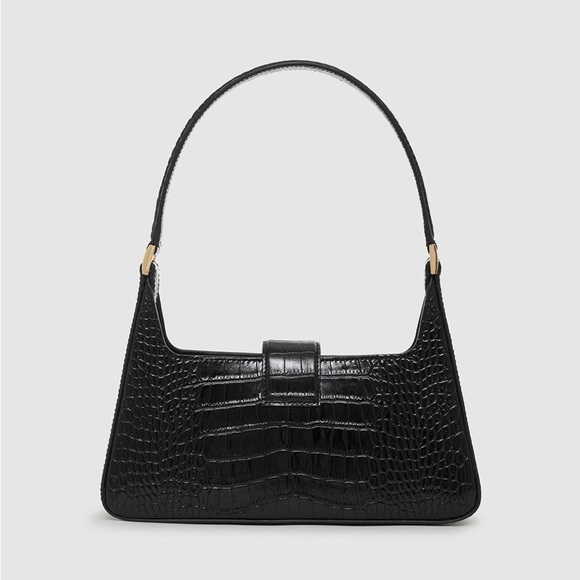 Anine Bing Lou Croc-Embossed Shoulder Bag Black New - Picture 4 of 6